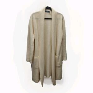 Vtg Polo Ralph Lauren Womens Long Open Cream Cardigan Wool Cashmere XL Hong Kong
